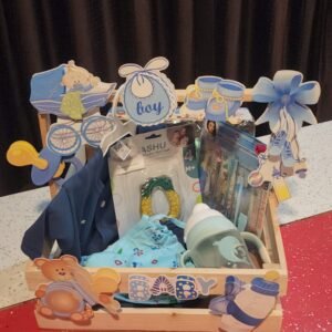 Newborn Baby Boy Welcome & Grooming Gift Hamper in Wooden Crate