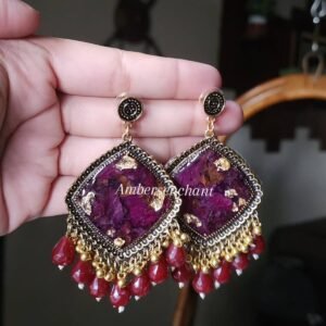 Maroon Bead Resin Jhumka Rhombus
