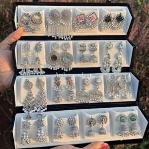 Luxury Oxidized Silver Jhumka Box ( Set of 16 )