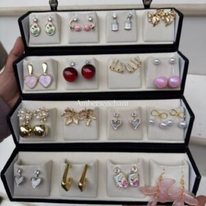 Luxury Golden & Pearl Earring Collection Box ( Set of 16 )