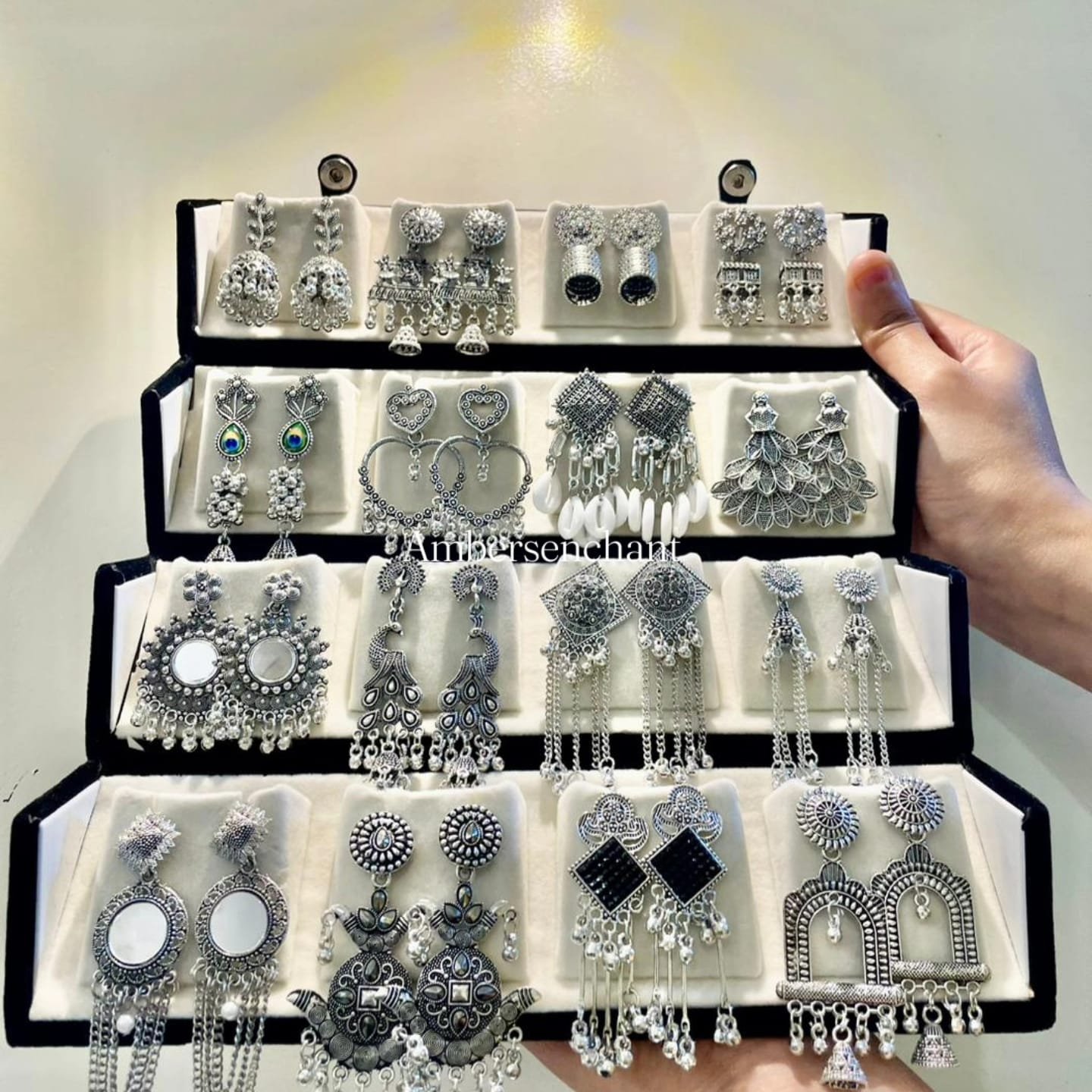 Luxury Oxidized Silver Earring Collection Box ( Set of 16 )