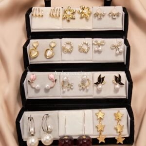 Luxury  Korean Golden & Pearl Earring Collection Box ( Set of 12 )