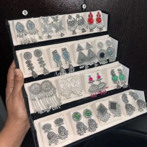 Luxury Oxidized Silver Earring Collection Box ( Set of 16 )