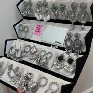 Luxury Oxidized Silver Earring Collection Box  ( Set of 16 )