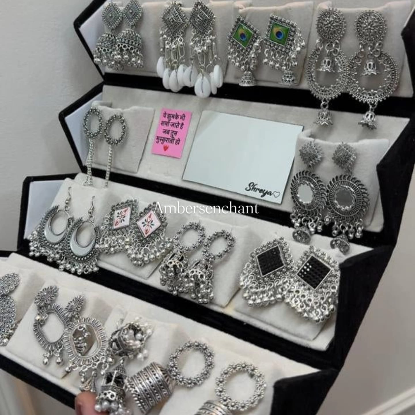 Luxury Oxidized Silver Earring Collection Box ( Set of 16 )