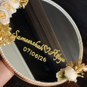 Custom Floral & Pearl Ring Platter / Engagement Tray / Mu Dikhai Mirror