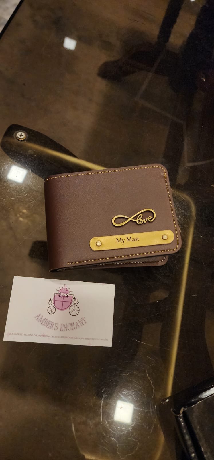 Personalized Brown Wallet with Charm