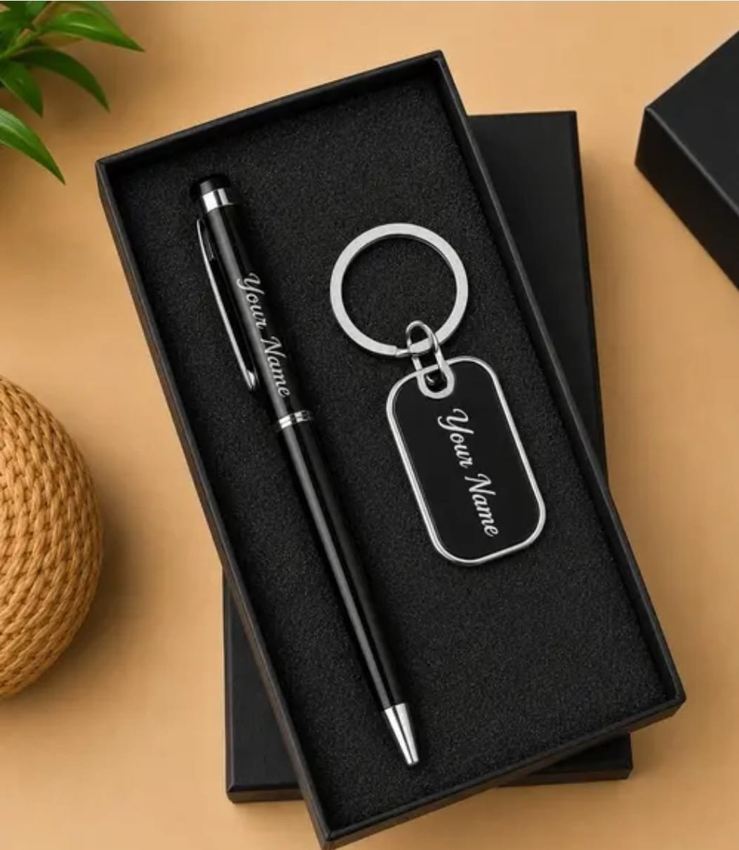 Personalized Black 2-Piece Gift Set (Pen & Keychain)