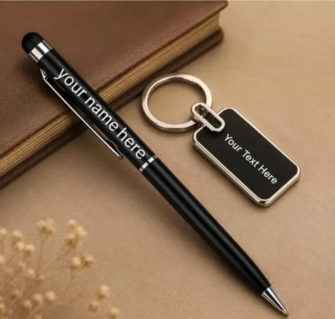 Personalized Black 2-Piece Gift Set (Pen & Keychain) - Image 2