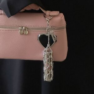 Lipgloss / Lipstick Holder Heart Mirror & Bag Charm Silver