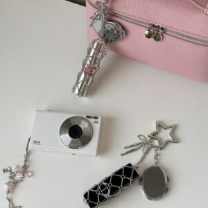 Lipgloss / Lipstick Holder  Oval  Mirror & Bag Charm Silver