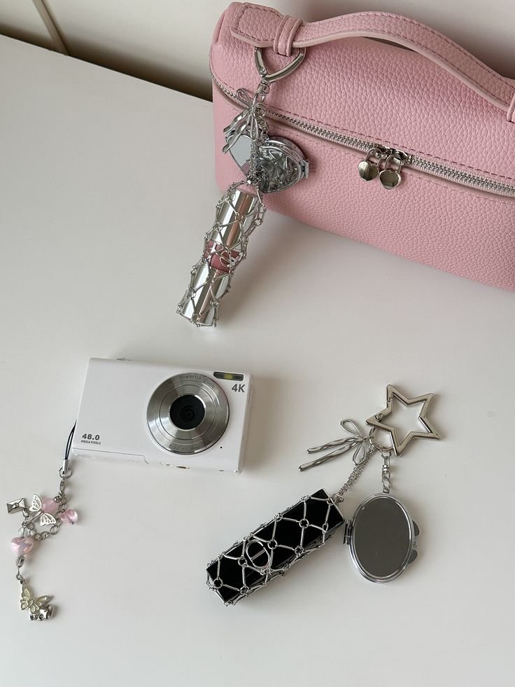 Lipgloss / Lipstick Holder Oval Mirror & Bag Charm Silver