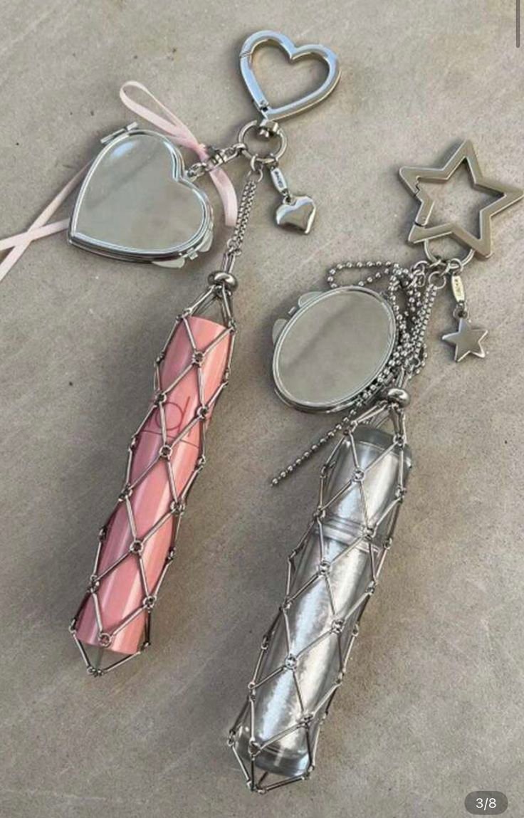 Lipgloss / Lipstick Holder Oval Mirror & Bag Charm Silver - Image 5